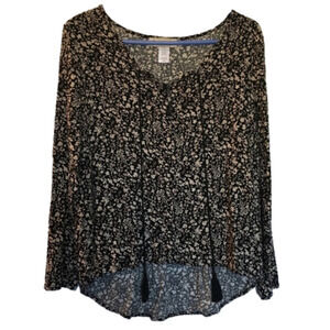 Women's High-low hem Shirt Blouse Top by Davina, Black Purple and Cream